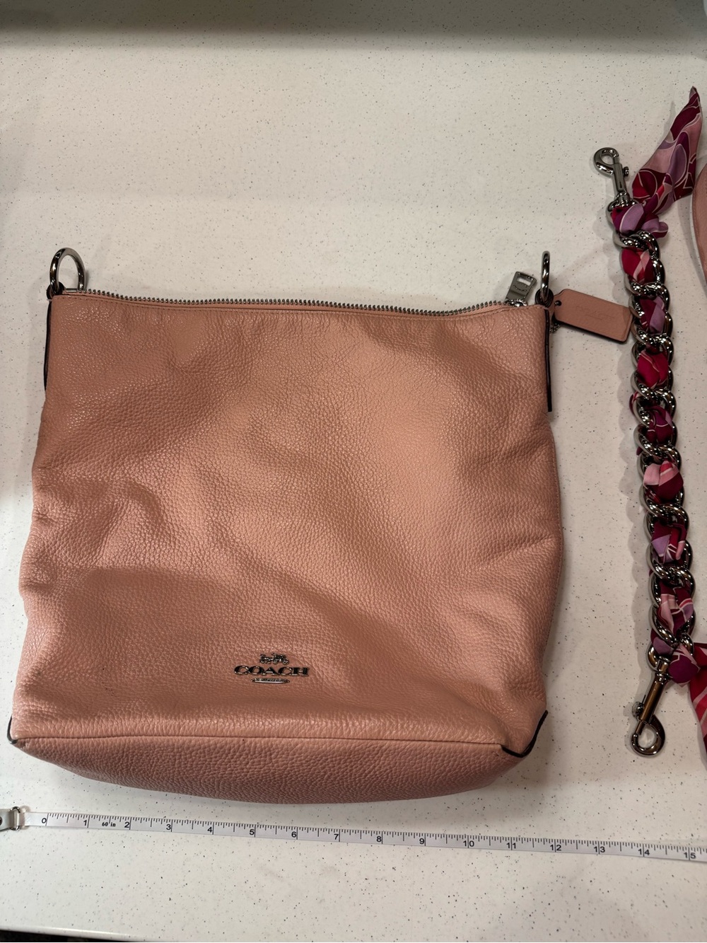 Coach Pink pebble Leather Shoulder Bag with Decorative Strap 🌸